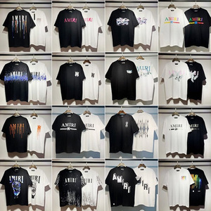 T-shirt à manches courtes unisexe style urbain américain, imprimé vintage avec lettres graffiti effet peinture fluide et motifs étoilés, anti-humidité - Product Image 2