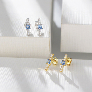 ROXI square Strip Ear <b>Studs</b> Zircon Paved 18K Gold Plated Sterling <b>Silver</b> <b>Stud</b> <b>Earrings</b> - Product Image 5