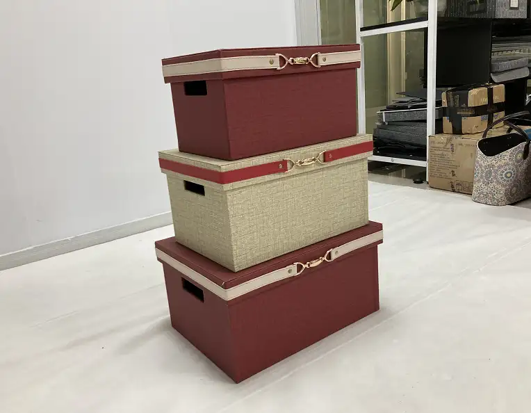 Set Kotak Kayu Buatan Tangan dari 3 Bagasi Penyimpanan Kotak Kain Furnitur Antik