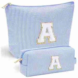 Sac de maquillage en seersucker, sac à main de voyage pour femme, trousse de maquillage, sac de voyage pratique pour les vacances, sac de shopping en toile, sac de plage - Product Image 1