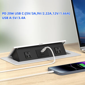 Ẩn Máy tính để bàn pd20w USB ổ cắm điện không thấm nước hợp kim nhôm lõm 2 <span class=keywords><strong>AC</strong></span> cửa hàng văn phòng bảng ổ cắm với cắm - Product Image 5