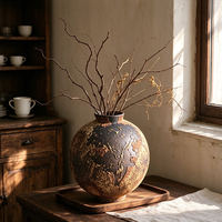 Vase ovale en poterie artisanale Wabi Sabi, pot en céramique marbré rétro pour branches séchées, décoration d'intérieur