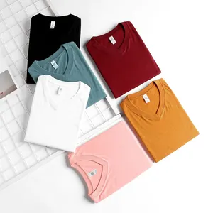 Printfun 도매 남성 V 넥 T 셔츠 100 코튼 일반 사용자 정의 퍼프 인쇄 티셔츠 간단한 빈 짧은 소매 200 Gsm T 셔츠