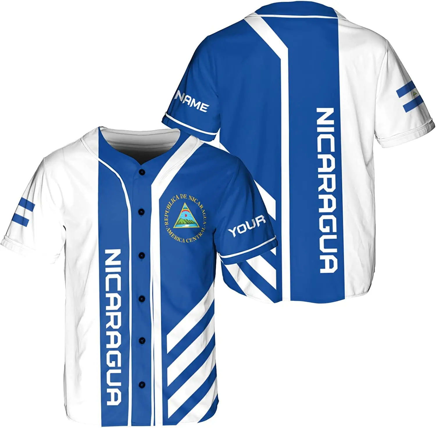Camiseta de béisbol con estampado 3D de la bandera de Nicaragua