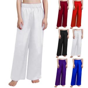 Pantalones de satén de pierna ancha para niños de 6 a 16 años, ideales para danza de adoración, litúrgica, lírica, coro, presentaciones y práctica de danza latina. - Product Image 1