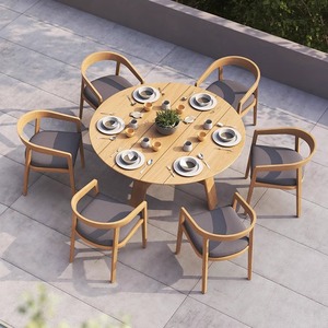 Conjunto de mesa y sillas de teca para jardín, impermeable, redondo, para patio, balcón, villa, terraza. - Product Image 3