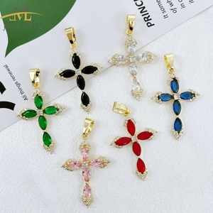 Kalung Liontin Salib Grosir JML Aksesoris Fashion, Liontin Salib Kristal Kuningan Kristen, Colgante Oro Laminado Cruz - Product Image 1