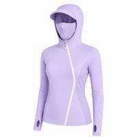 Hoodie asymétrique personnalisé OEM pour femme avec protection solaire, masque facial intégré, visière structurée, ventilation découpée au laser, UPF 50+