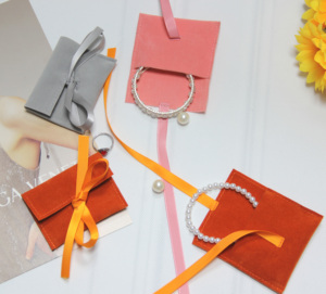 <span class=keywords><strong>Pochette</strong></span> à bijoux en velours luxueux, enveloppe en microfibre avec rabat pour le rangement des colliers et boucles d'oreilles, emballage pour la vente au détail, les voyages et les cadeaux - Product Image 2