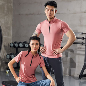 T-shirt sportiva unisex a mezza zip a manica corta in maglia stampata a trasferimento termico, in poliestere ed elastan 220g, ad asciugatura rapida, ideale per palestra e corsa - Product Image 4