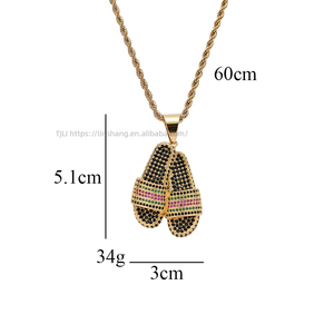 <b>Copper</b> Zircon Slides Pendant Necklace, Men's Hip Hop Streetwear Jewelry Statement Piece - Product Image 3