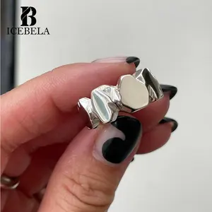 Ingrosso ICEBELA S925 geometrico in argento Sterling da donna irregolare a forma di pietra 925 aperto in argento Sterling anelli Casual per ragazze