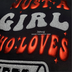 DIY Just a Girl Who Loves Cheer White Glitter 3D Puff PU Red Metallic PU Heat Transfer Applique pour Shirt Sports Bra Umbrella - Product Image 5