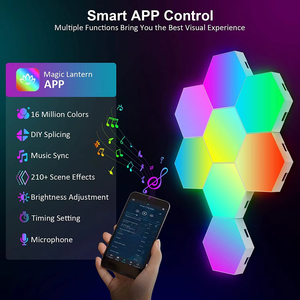 Đèn tường hình lục giác tự lắp ráp Aoying, đèn <span class=keywords><strong>LED</strong></span> RGB hình học sáng tạo, cảm ứng, mô đun lượng tử, dành cho phòng khách - Product Image 6