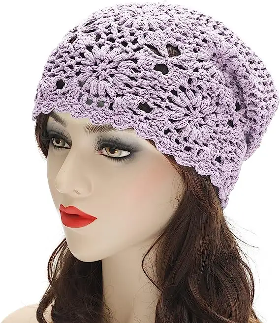 Chapéu feminino crochê algodão, chapéu tricô floral
