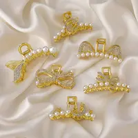 GIRLIZE Korean Fashion Große Gold Metall Kristall Strass Perle Glitter Haar Klaue Clip Frauen Legierung Haar Klaue für dickes Haar