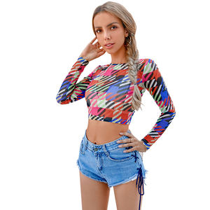 Top de malla transparente con estampado geométrico doble para mujer, sin sujetador, ideal para dropshipping - Product Image 5