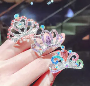 Corona de princesa para niña bonita y colorida, tiara de diamantes de imitación, peine para pelo de boda para niños