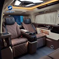 Sièges de capitaine en cuir marron avec surpiqûres en losange, repose-jambes électrique et table pliante pour Mercedes Classe V, Classe V Sprinter, Viano