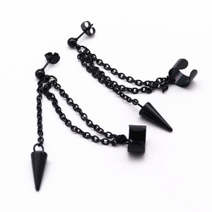 Pendientes de Aro Negros en Forma de Cono Yunique con Cadena y Diseño Geométrico de Púas, para Hombre y Mujer, de Acero Inoxidable, Hechos en Guangzhou, a la Moda - Product Image 4