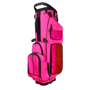 उच्च गुणवत्ता वाले चमड़े और पॉलिएस्टर वाटरप्रूफ जिपर बंद करने वाली महिलाओं के लिए गर्म गुलाबी 14-वे गोल्फ स्टैंड बैग - Product Image 2