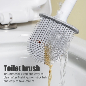 Accessoires de salle de bain, brosse de nettoyage WC à tête plate, brosse de toilette murale, brosse de toilette en silicone avec support - Product Image 4