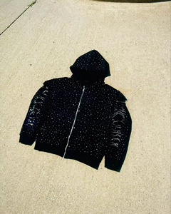 Tùy Chỉnh Mens Cắt Zip up Hoodie Pha Lê Thạch Tất Cả Các Hơn Đau Khổ Logo Baggy Boxy Phù Hợp Với Thời Trang dạo phố Quá Khổ - Product Image 2