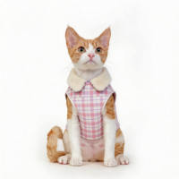 Großhandel Katzenweste, Rosa Karierte Fleece-Kragen Haustierjacke, Warme Katzenkleidung für Kleine Katzen, Individuelles Logo Möglich