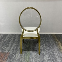 Luxuriöse, schicke goldene Eisenstühle mit schwebendem Acryl-Design für hochwertige moderne Hochzeitsbankett-Sitzgelegenheiten