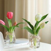 Fleurs artificielles réalistes en PU, faites à la main, parfumées, en forme de tulipe, imperméables, petite plante en pot, décoration moderne pour la maison et le bureau, Noël