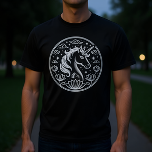 T-shirt du zodiaque lunaire licorne, noir, design graphique, vêtements décontractés pour hommes et femmes - Product Image 3