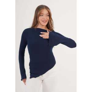 Blusa Azul Marino de Corte Asimétrico al por Mayor, Diseño Básico a Cuadros, Talla XL, Estilo Retro Casual para Primavera, Verano y Otoño - Product Image 3