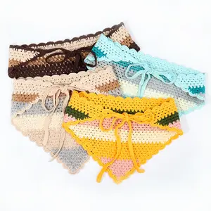 New Arrival Women Crochet Hair Band Openwork Knit Mixed Color Adjustable Triangle Hair Kerchief For Women