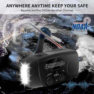 Radio de Emergencia NOAA con Alerta Meteorológica, Onda Corta AM FM, Alarma SOS, Resistente al Agua IPX3, Linterna LED, 4 en 1, Energía Solar, USB, Manivela - Product Image 5