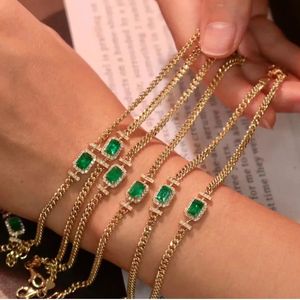 Bracelet de mariage personnalisé Xinfly en or véritable 18 carats Au750 pour femme, avec émeraude naturelle taille émeraude de 0,18 ct et émeraude de 0,48-0,68 ct, style cubain tendance - Product Image 1