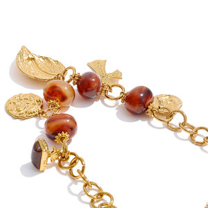 XY 2279 Trendige Vergoldete Chunky-Ketten-Halskette mit Harz-Akzentperlen, Herz-, Kreuz- und Münzanhängern, Verstellbarer Statement-Modeschmuck - Product Image 4