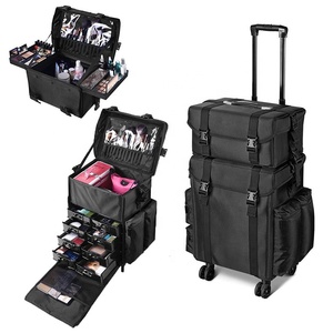 Custodia per treni di grande capacità 2-in-1 con chiusura a cerniera per parrucchieri cosmetici da viaggio organizer in Nylon nero borse su ruote - Product Image 1
