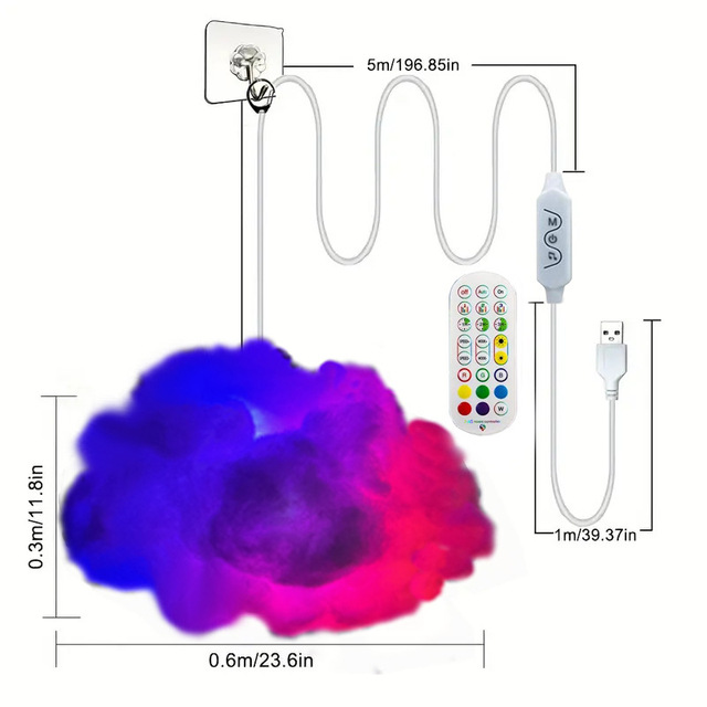 360 Degree Wireless Remote APP 3D Big Cloud lightning Light Kit Music Sync Warm White Multicolor lightning Changing Strip Lights