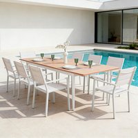 Mesa de Comedor Extensible para Exteriores Homful, de Aluminio, con Diseño de Hojas de Mariposa, con Tablero de Listones Extensible, para Patio, Jardín o Terraza