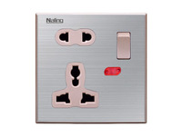 Interrupteur 1 Gang et Prise 5 Broches 13A MF Standard Bangladesh Pakistan Royaume-Uni, Panneau en Acier Inoxydable Doré Champagne, Durable et Populaire