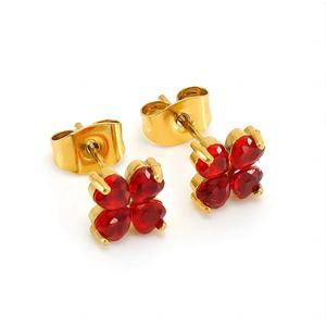 Pendientes de Acero Inoxidable para Mujer, con Incrustaciones de Oro de 18k y Circonita, Diseño de Trébol de Cuatro Hojas, Joyería de Moda - Product Image 6