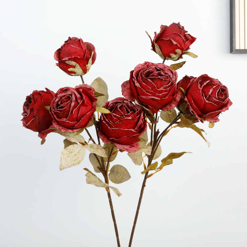 Tallo único, 4 cabezas, rosa británica [Autumn Red]