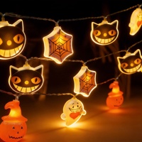 Luces LED de Halloween con Formas Variadas, Gato de Cheshire, Fantasma, Telaraña, Calabaza, Luces Decorativas para Ventanas, Lámpara Colgante de 3m