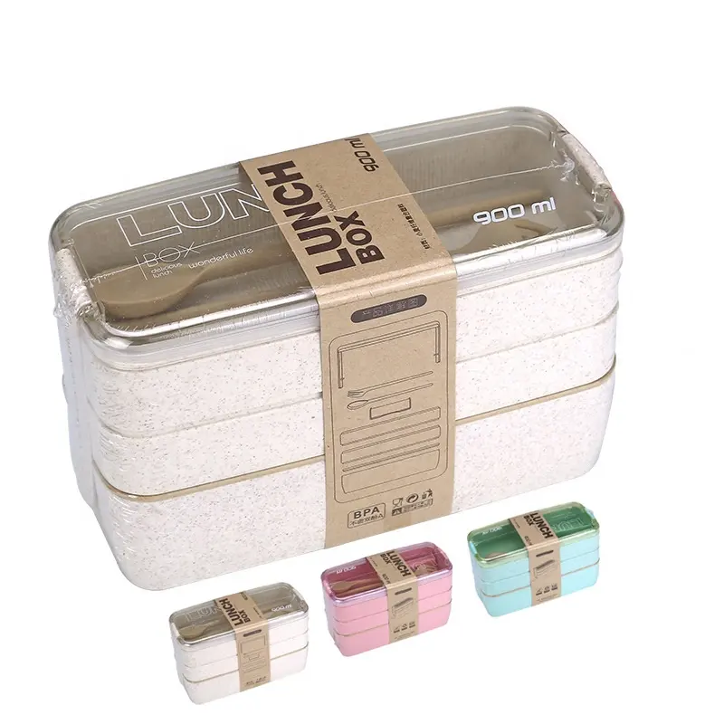 Free plastic cutlery 100% food grade microwave safe food container biodegradable wheat straw school bento lunch box