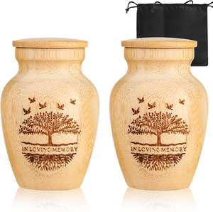 Mini urna commemorativa <span class=keywords><strong>in</strong></span> bambù per ceneri di animali domestici, con motivo Albero della Vita inciso, piccolo portaceneri commemorativo per gatti e cani. - Product Image 1