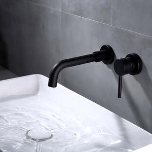 Robinet de lavabo mural moderne à deux trous <span class=keywords><strong>en</strong></span> acier inoxydable brossé avec cartouche céramique et poignée unique – Qualité supérieure - Product Image 2