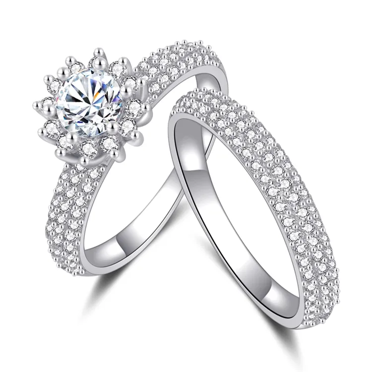 Fashion Couple Promise Engagement Diamond Cz Zircon Flower Rings Jewelry Women White Gold 925 Sterling Silver Wedding Rings Sets