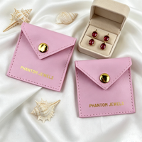 Pochette de luxe rose en cuir PU avec fermeture à pression pour bijoux fins, personnalisable avec logo imprimé, pour boucles d'oreilles, bagues, colliers et rangement de cadeaux