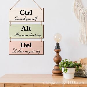 Letrero de Pared de Madera con Diseño 'Ctrl Alt Del', Placa Motivacional de 25cmx10cm, Decoración Rústica para el Hogar, Juego de Varias Piezas - Product Image 4