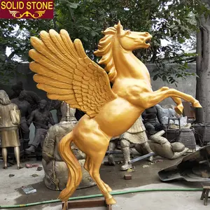 Kunden spezifische glänzende Messing Pegasus Skulptur im Freien dekorative lebensgroße Bronze Pferdes tatue